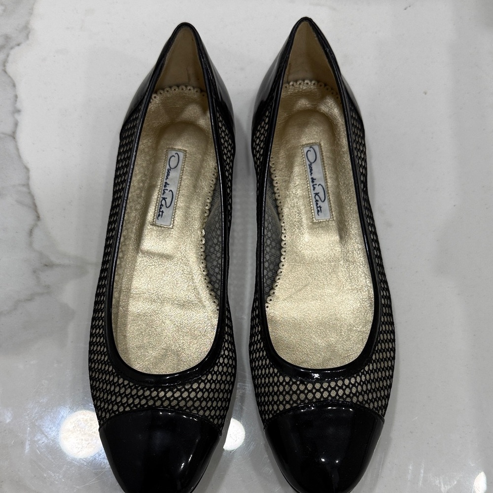Oscar de la Renta Black Mesh Flats